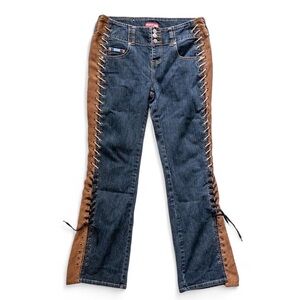 Apollo Stylish Blue and Brown Lace-Up Women Jeans